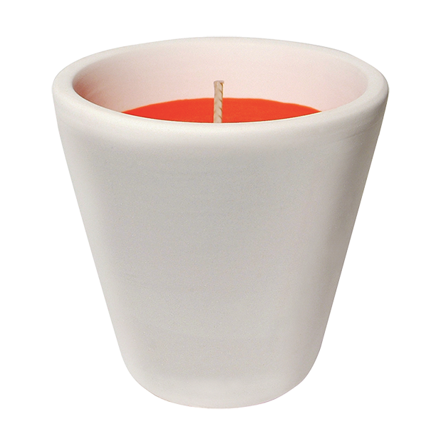 BICCHIERE IN TERRACOTTA CON CANDELA AL GERANIOLO